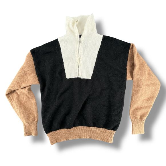 The Workshop Women's Color Block Sweater Funnel Neck Half Zip Small Brown Black - Picture 1 of 6